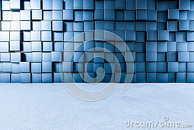 3d rendering, creative cubes wall with floor Cartoon Illustration