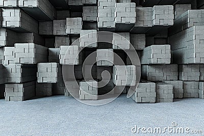 3d rendering, creative cubes wall with floor Cartoon Illustration