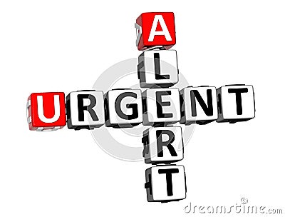 3D Rendering Crossword Alert Urgent Word Over White Background. Stock Photo