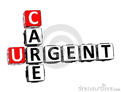 3D Rendering Crossword Care Urgent Word Over White Background. Stock Photo