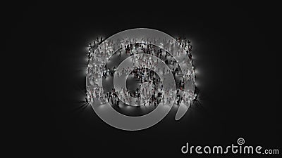 3d rendering of crowd of people with flashlight in shape of symbol of address card on dark background Stock Photo