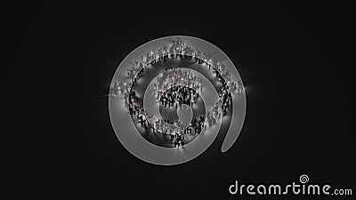 3d rendering of crowd of people with flashlight in shape of symbol of gps fixed indicator on dark background Stock Photo