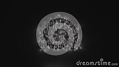 3d rendering of crowd of people with flashlight in shape of symbol of mortgage on dark background Stock Photo