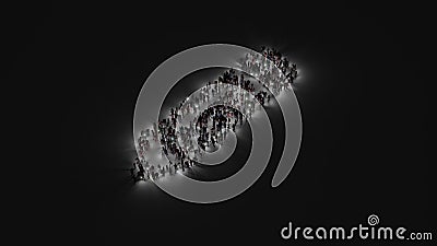 3d rendering of crowd of people with flashlight in shape of symbol of pencil alt on dark background Stock Photo