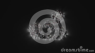 3d rendering of crowd of people with flashlight in shape of symbol of route on dark background Stock Photo