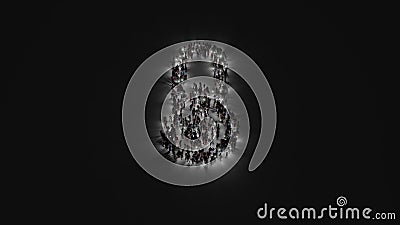 3d rendering of crowd of people with flashlight in shape of symbol of thermometer half on dark background Stock Photo
