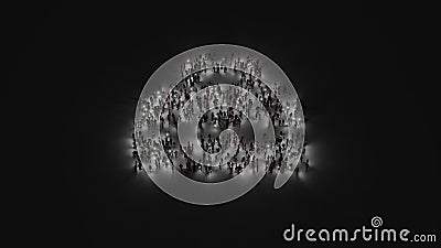 3d rendering of crowd of people with flashlight in shape of symbol of toolbox on dark background Stock Photo
