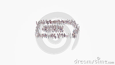 3d rendering of crowd of people in shape of horizontal symbol of battery three quarters on white background isolated Stock Photo