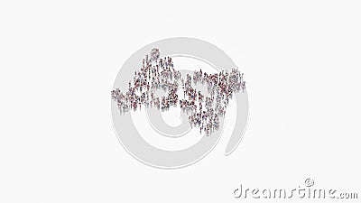 3d rendering of crowd of people in shape of symbol of American sign language interpreting on white background isolated Stock Photo