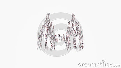 3d rendering of crowd of people in shape of symbol of Petronas twin tower on white background isolated Stock Photo