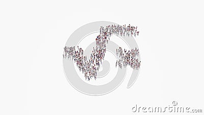 3d rendering of crowd of people in shape of symbol of square root on white background isolated Stock Photo