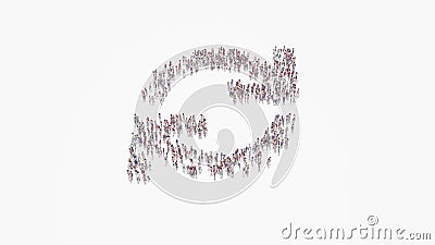 3d rendering of crowd of people in shape of symbol of sync on white background isolated Stock Photo