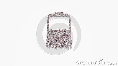 3d rendering of crowd of people in shape of vertical symbol of half charged battery on white background isolated Stock Photo