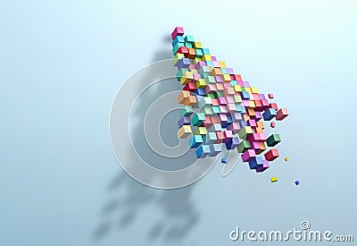 3D rendering crumbling cursor colorful pixel Stock Photo