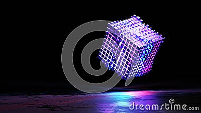 3d rendering cube glowing on concrete background empty Stock Photo