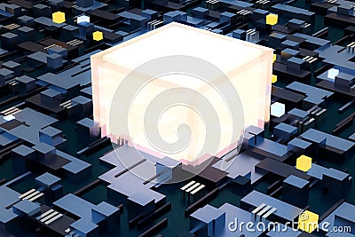 3d rendering, cubes board space, fantasy world Cartoon Illustration