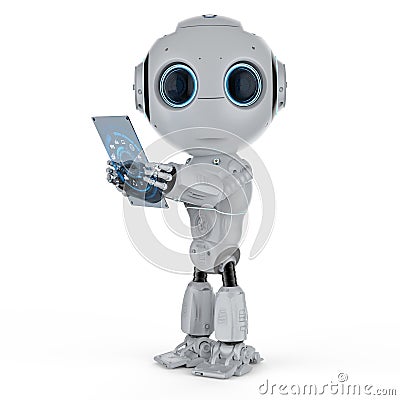 Mini robot with tablet Stock Photo