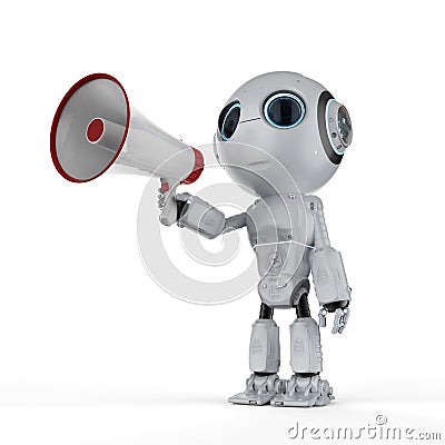 Mini robot with megaphone Stock Photo