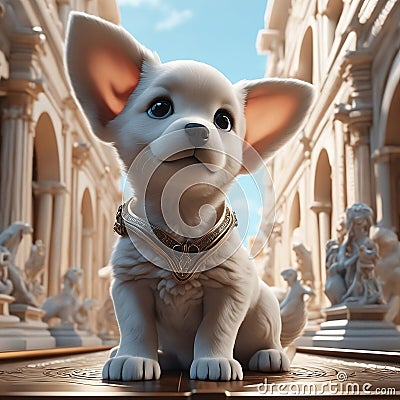 3d rendering of a cute white chihuahua puppy in the palace Stock Photo