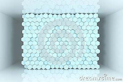 3d rendering, cyan hexagon cubes Cartoon Illustration