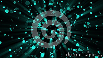 3D rendering cyan particles shimmer and create bokeh on a black background. Computer generated abstract background Stock Photo