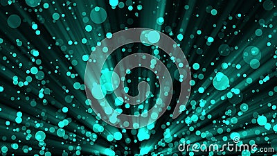 3D rendering cyan particles shimmer and create bokeh on a black background. Computer generated abstract background Stock Photo