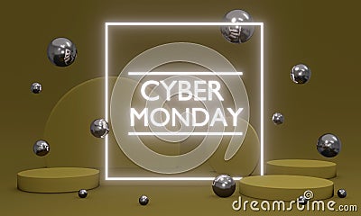 3D Rendering Cyber Monday sale with led futuristic light Cartoon Illustration