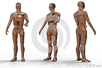 3D rendering - cyborg three different views Cartoon Illustration