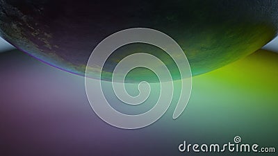 3D rendering. 3D high quality render. A background with a giant planet with purple and green colors. Wallpaper with a floating Stock Photo