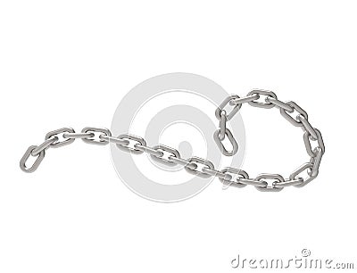 3D rendering of a curling flowing metal chain on white background. Cartoon Illustration