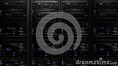 3D rendering of a dark modern server room data center in the storage center Editorial Stock Photo