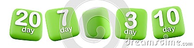 3d rendering 3, 7, 10, 20 day left icon set. 3d render day numbers icon set. Three, seven, ten, twenty day Stock Photo