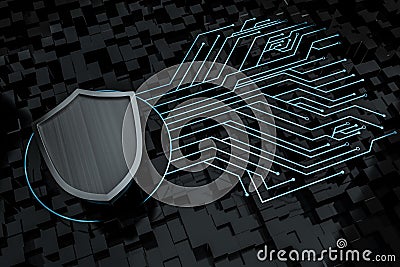 3d rendering, a defense shield with technological background Stock Photo