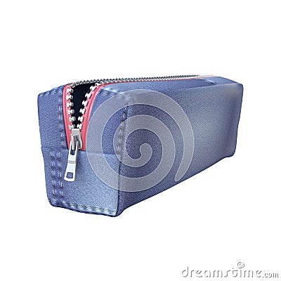 3D Rendering Denim Pencil Case Isolated On White Background, PNG File Add - Transparent Background Stock Photo