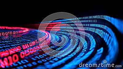 A 3D rendering of a digital binary code matrix background representing scientific technology data, illustrating Stock Photo