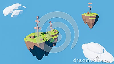 3D rendering of direction signs indicator on floating island Stock Photo