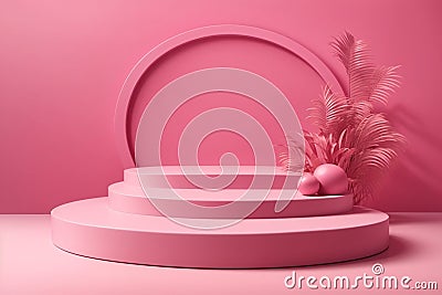 3D rendering of display pink color podium for branding and product presentation on pedestal display pink background Stock Photo