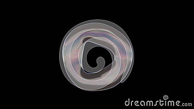 3D rendering of distorted transparent soap bubble in shape of symbol of play circle isolated on black background Stock Photo