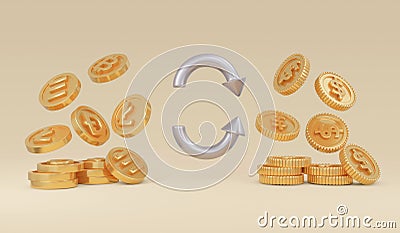 3d Rendering dollar coins and cryptocurrency coins Cartoon Illustration