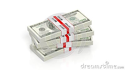 3D rendering of 100 Dollars banknote bundles stack Stock Photo