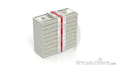 3D rendering of 100 Dollars banknote bundles stack Stock Photo