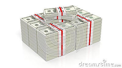 3D rendering of 100 Dollars banknote bundles stacks Stock Photo