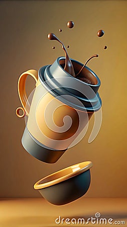 3d rendering of dynamic coffee. Generative AI Stock Photo