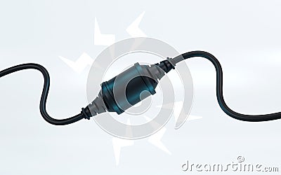 3D rendering of electric plug and socket connected with spark on color background, Connecting electrical appliances concept Stock Photo