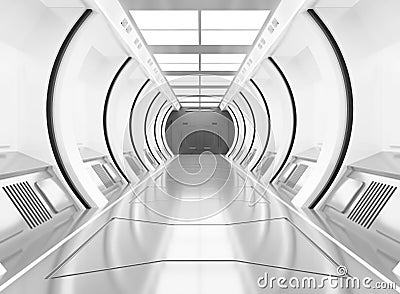 3D rendering elements of this image furnished ,Spaceship white and delight interior with view,tunnel,corridor Stock Photo