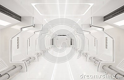 3D rendering elements of this image furnished ,Spaceship white interior ,tunnel,corridor,hallway Stock Photo