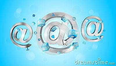 3D rendering email icon connected to each other Stock Photo