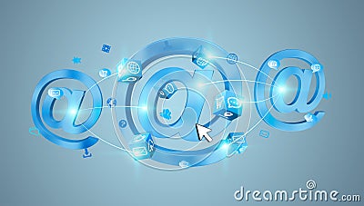 3D rendering email icon connected to each other Stock Photo