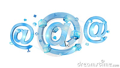 3D rendering email icon connected to each other Stock Photo