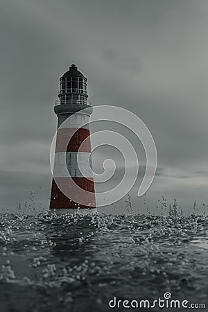 3d rendering of empty lighthouse surrounded from troubled sea Stock Photo